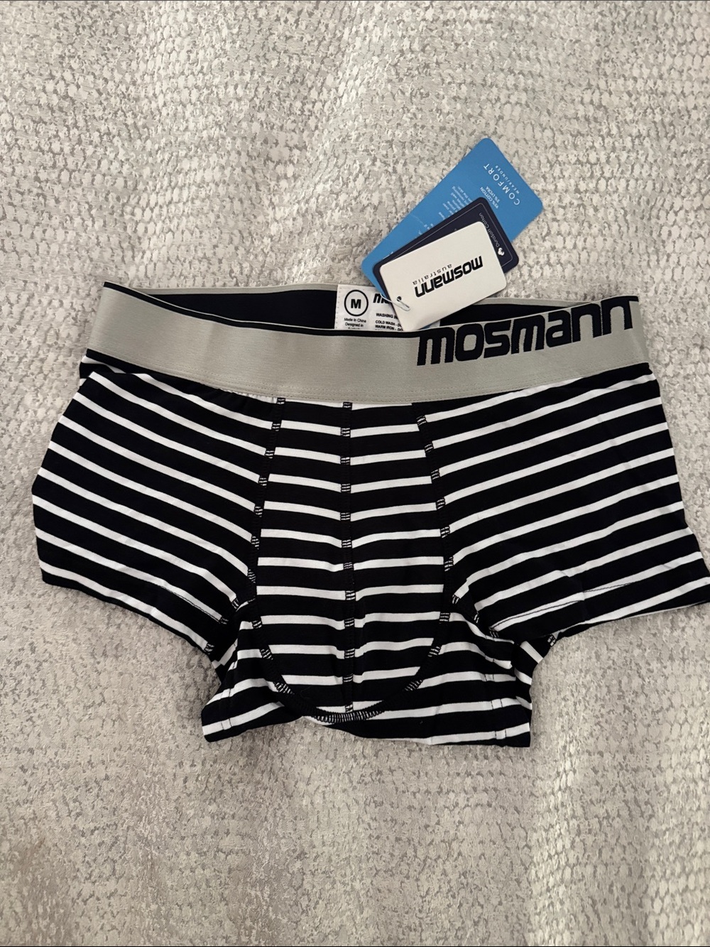 Mosmann Men’s Black & White Striped Boxer Briefs - Medium